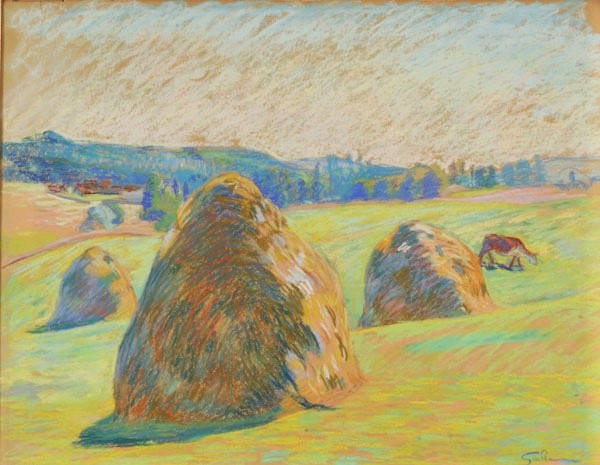 Armand Guillaumin: 1xxx, Impressionist haystacks landscape, pastel, 53x63, A2011/01/22 (iR11;iR261) =? Viau sale, DR1907/03/19-125. Les Gerbes de blé (pastel, 51x65)