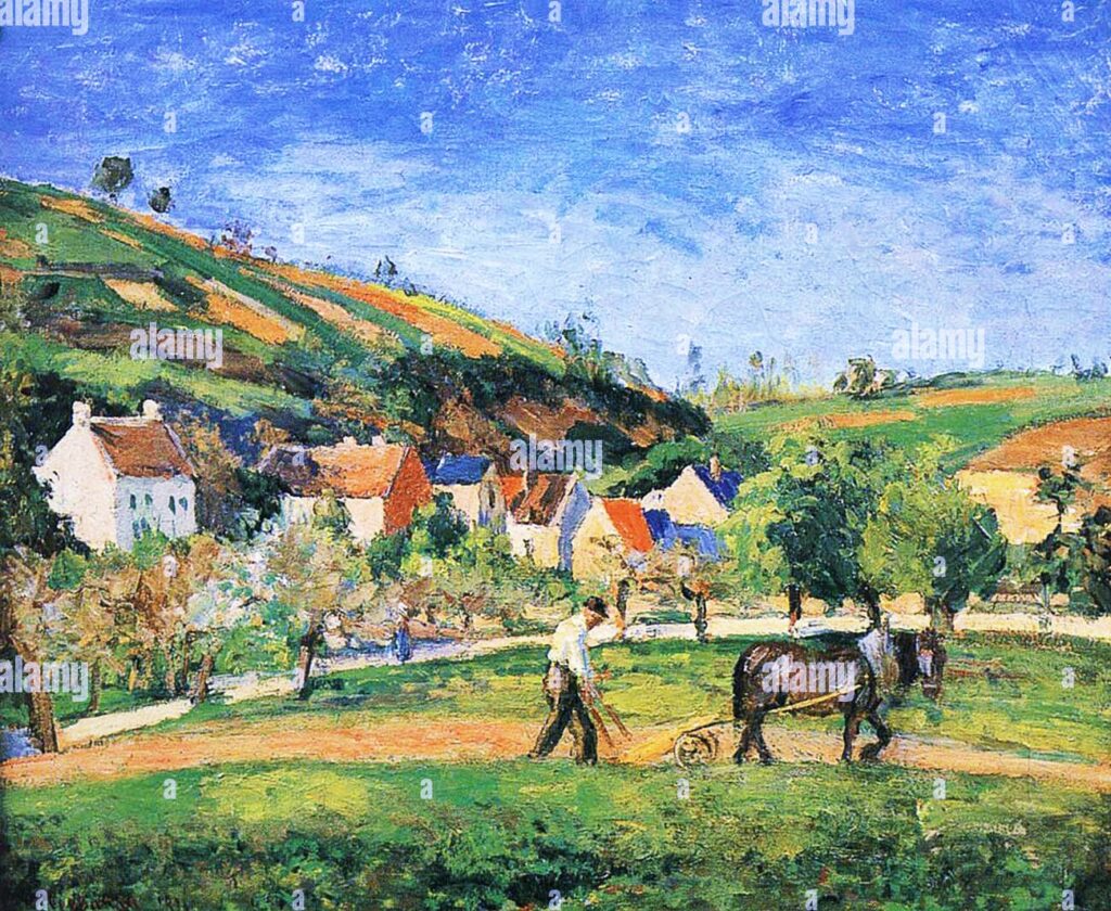 Camille Pissarro: CCP438, 1876, The ploughman at Le Valhermeil, Auvers-sur-Oise, 54x65, private (iR10;iR48;R116,no438) Rejected Caillebotte bequest. Expo: =DR1904-40