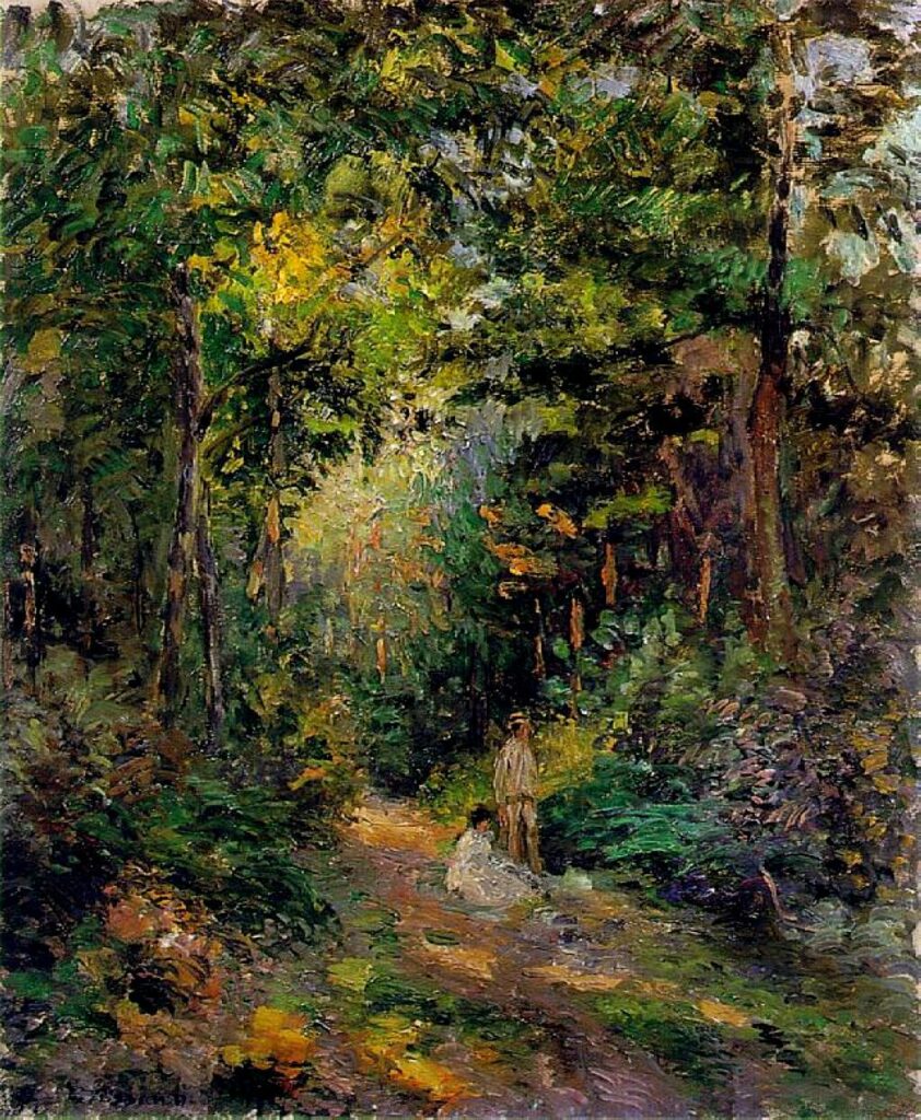 Camille Pissarro: CCP451, 1876, Forest scene with a man and seated woman, 65x54, private (iR10;iR64;r116,no451) Provenance: 1877 Caillebotte, 1896 rejected bequest