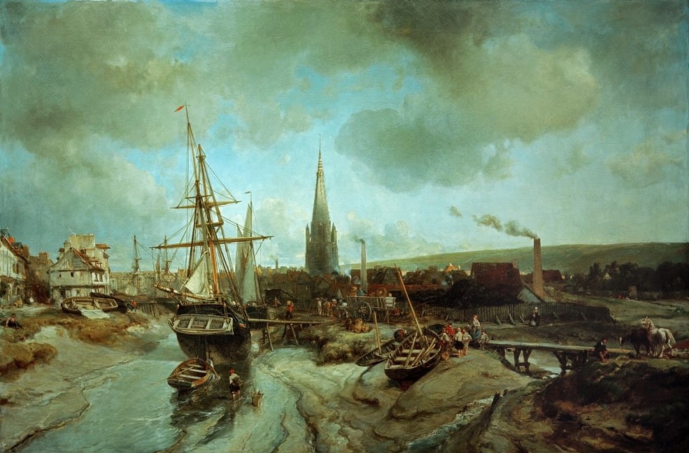 Johan Barthold Jongkind (1819-91): 1850, SDbr, View of the harbor of Harfleur, 106x161, MdP Amiens (iR10;iR155;iR23;iR1;R177,p23;M243) =Jean-Baptiste Jongkind: S1850/51-1662, Vue du port d’Harfleur; bought 1851 by the State for 600fr; =Amiens-1853-117.
