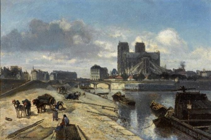 Johan Barthold Jongkind (1819-91): 1854, SDbl, Le chevet de Notre Dame vu du Pont de la Tournelle, 44x65, Km The Hague (M71;iR2;iR10;iR1;R177,p27) =EU/S-1855-3424, Vue de Notre-Dame de Paris, prise du pont de la Tournelle