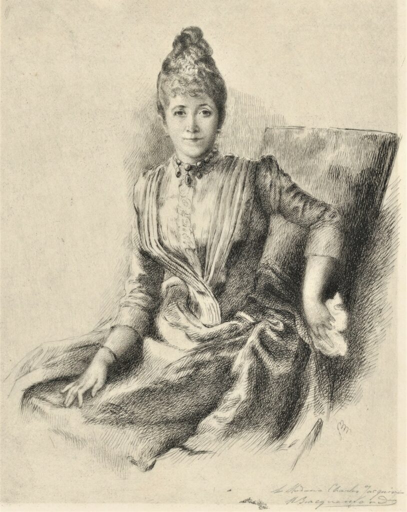 Marie Bracquemond: 1870s, Portrait of Mlle Louise Quivoron (b.1849), etch, 25x20, Metropolitan (M23;aR6;iR6) =BJ-1919-153