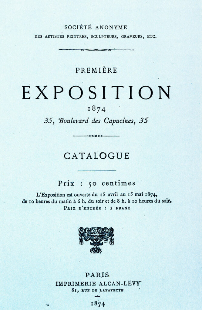 Frontpage catalogue Première Exposition 1874, Société Anonyme des Artistes Peintres, Sculpteurs, Graveurs, etc. = 1st 'impressionist' exposition (iRx;R2,p118;R90I,p3;R3,p9;R5,p86)