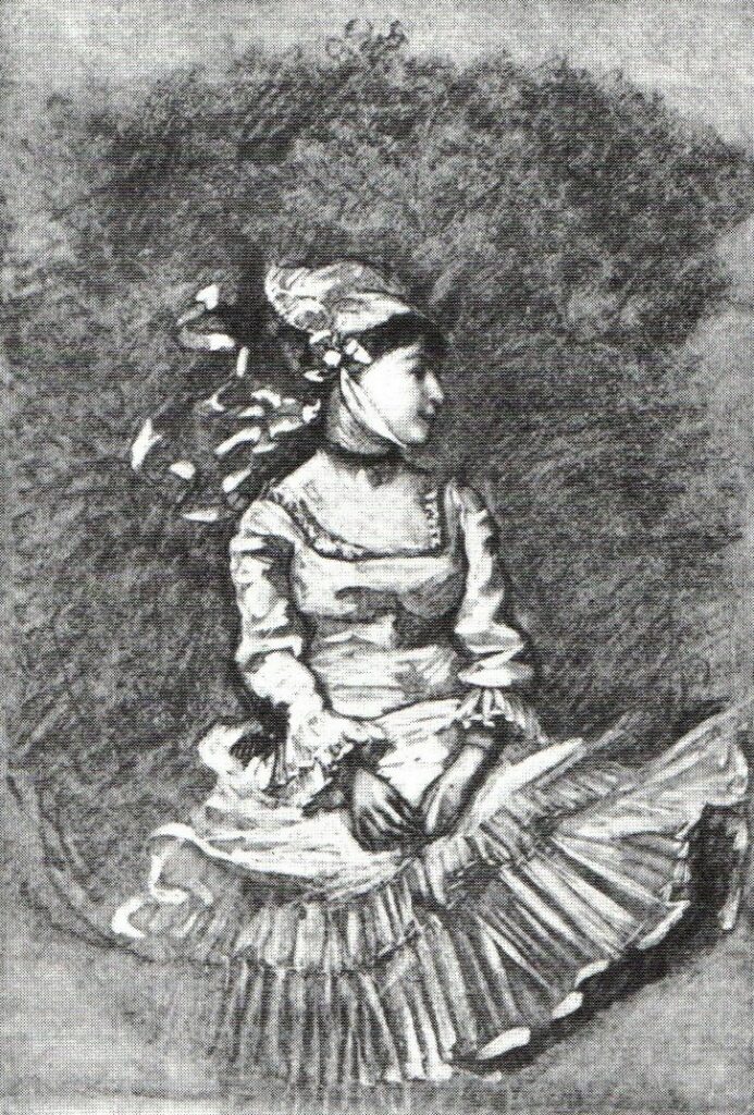 Marie Bracquemond: 1880-04-24, Étude de femme, drawing?, xx, La Vie Moderne (R90I,p320) Compare: BJ-1919-38 +106, Etude de femme (aquarelle)