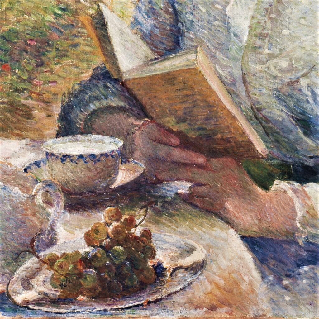 Marie Bracquemond: 1880-87ca, Le goûter (afternoon tea) (Portrait of Louise Quivoron; detail 2), 82x62, MPP Paris (aR18;iR2;iR6;iR22;R3,p194;M4)