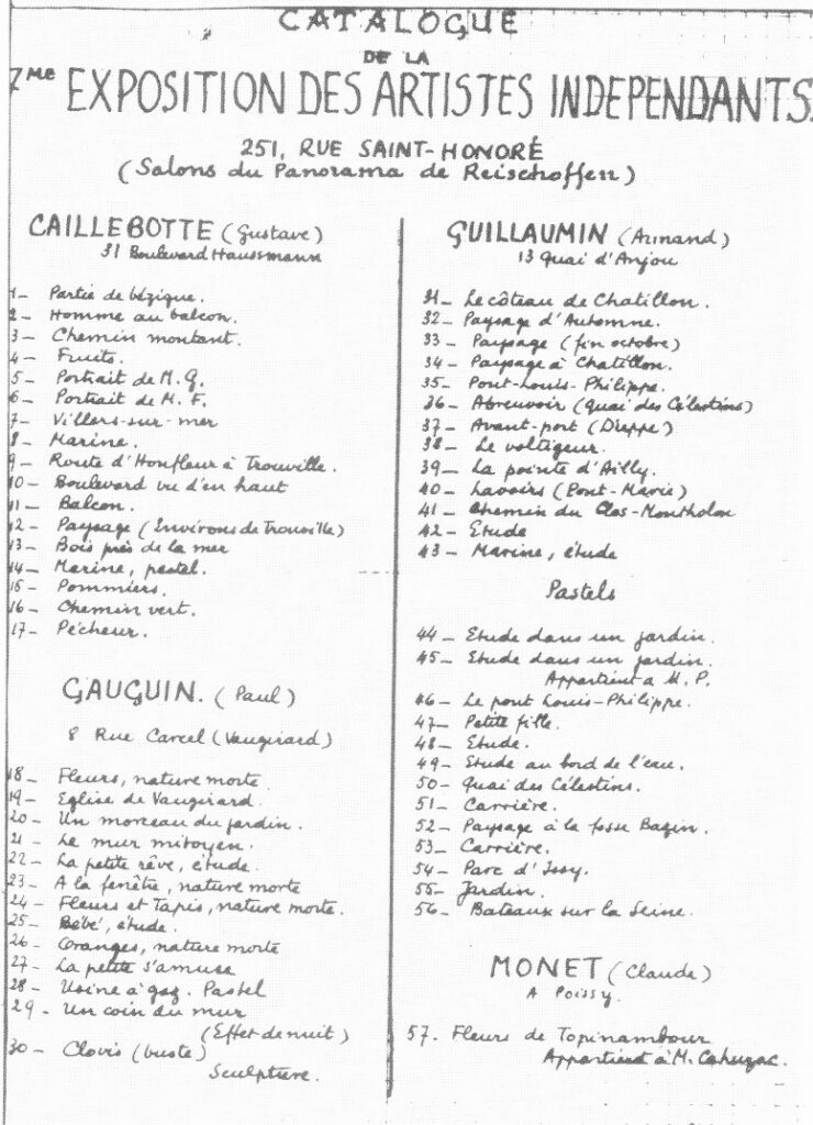 1882, Cataloque de la 7me Exposition des Artistes Indépendants = 7th 'impressionist' exposition (R2,p394;R90I,p377;R5,p131;iR10)