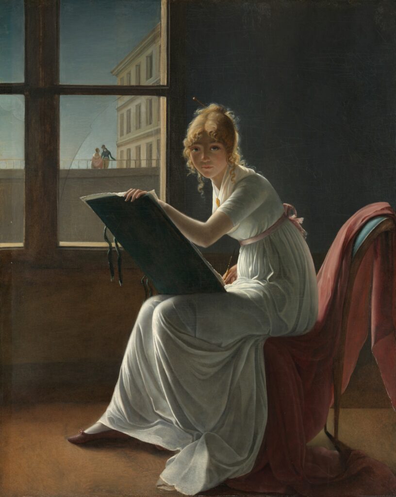 Marie-Denise Villers (1774-1821) (!?): S1801-364, Etude d’une jeune femme assise sur une fenêtre =? 1890, Portrait of mademoiselle Charlotte du Val d'Ognes, 161x128, Metropolitan (M23;aR6;iR10;R14,p48)