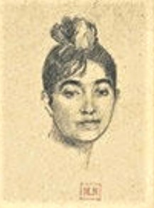 Marie Bracquemond: 18xx, Autoportrait (study for La Dame à l'Eventail?; detail), dr, 27x32, DAG Louvre (iR23;iR127;iR10;M1;M5)