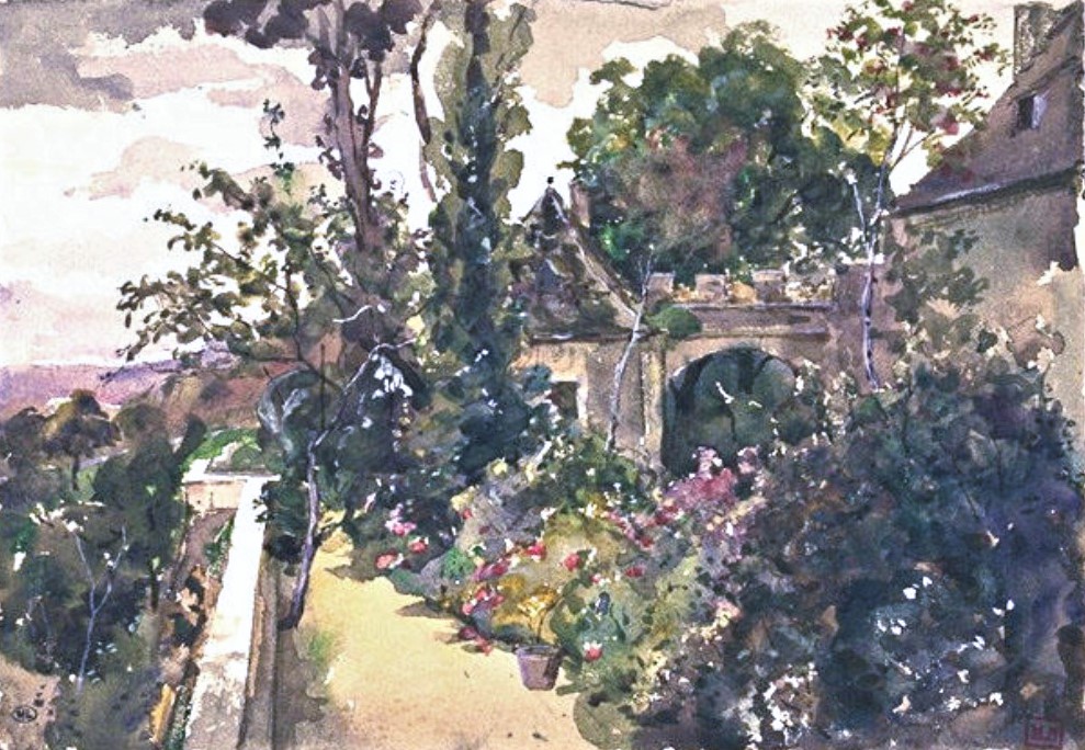 Marie Bracquemond: 18xx, Jardin en terrasse, wc, 18x26, DAG Louvre (iR23;iR127;aR5;M5) Compare: 8IE-1886-6, Dans le jardin (Aquarelle).