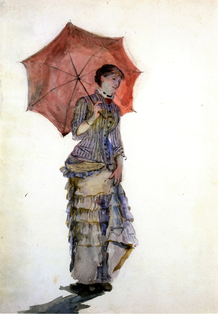 Marie Bracquemond: 1880ca, Woman with Umbrella (study for the three graces), wc, 36x26, private (iR2;aR6;iR6;R168,p263)