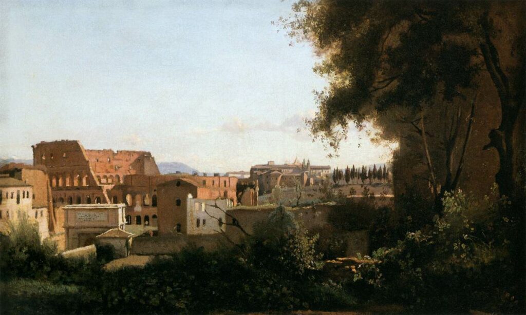 Corot (1796-1875): 1826, CR66, The Coliseum Seen from the Farnese Gardens, 30x49, Louvre (iR6;iR23;iR1;R60,89;R119,no66;M5) =S1849-442, Étude du Colysée à Rome