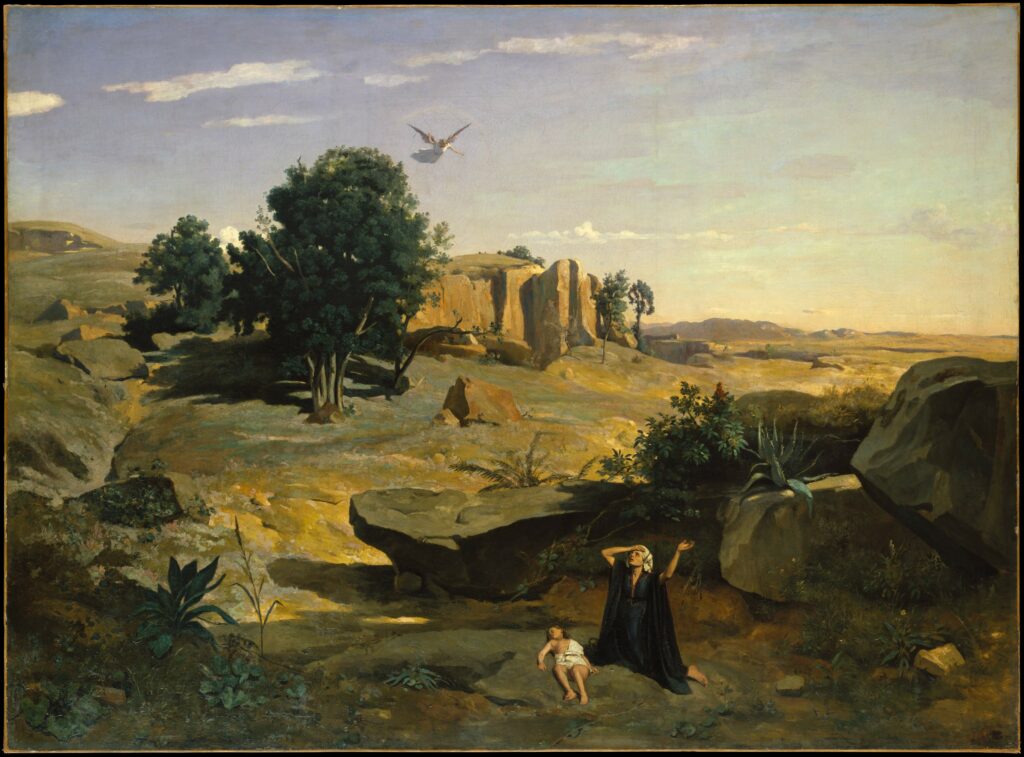 Corot (1796-1875): 1834-35, CR362, Hagar in the wilderness, 180x271, Metropolitan (M23;iR2;iR1;R231;R61,no17;R222,p63;R119,no362) =S1835-440, Agar dans le désert; paysage =ENSBA-1875-226 =EU-C-1900-129