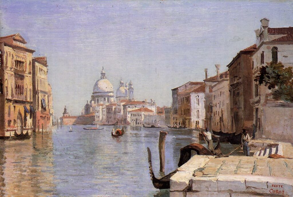 Corot (1796-1875): 1834, Venice, Dome of the Santa Maria della Salute and the Grand Canal seen from Campo della Carità, 27x40, private (iR2;R222,p57)