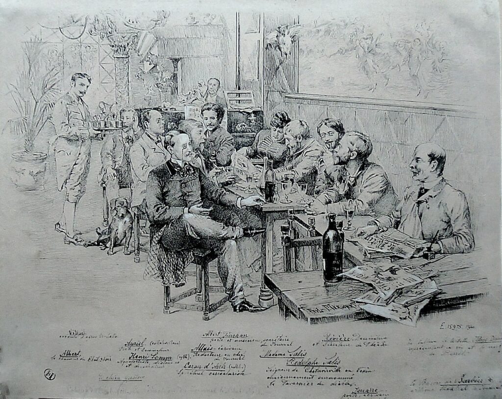 Henry Somm: 1882ca, La rédaction du Chat Noir, etch, xx, M Carnavalet Paris (iR6;M8)