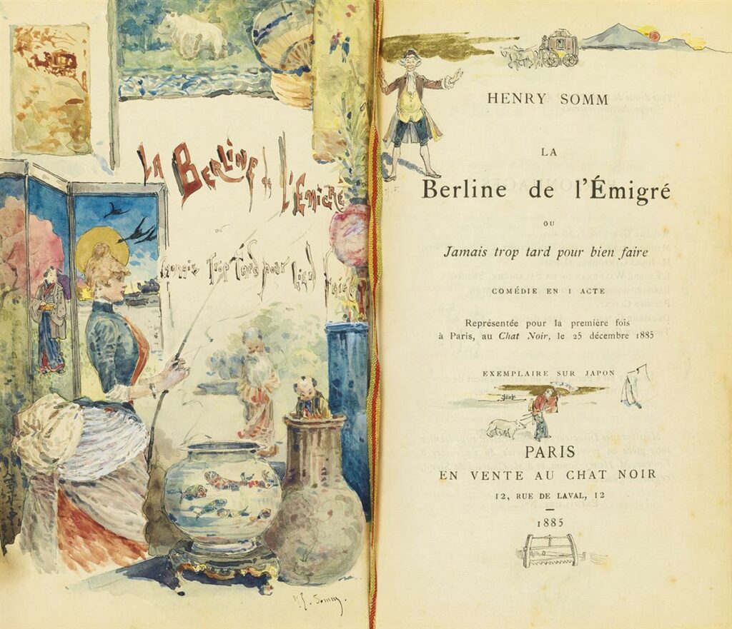 Henry Somm: 1885, La Berline de l'Émigré (Jamais trop tard pour bien faire), illustrated booklet for the performance of 1885/12/25 at Le Chat Noir, xx, A2019/01/29 (iR10;aR12)