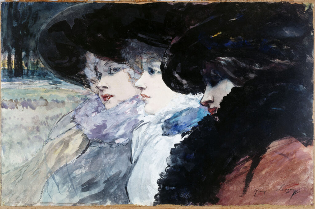 Henry Somm: 1890-1900ca, Trois femmes de profil (Elégantes), wc, 31x48, M Carnavalet Paris (iR195;M8;iR10;iR19) =? HD1897/11/14-1, Trio