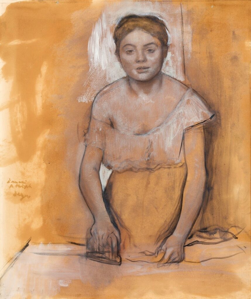 Edgar Degas: 1869-75ca, The Laundress (à mon ami A. ?), oil on paper, 34x28, DMCC Wellesley (iR10;iR8;iR2;aR23=MS2699) =?? 6IE-1881-19, Blanchisseuse