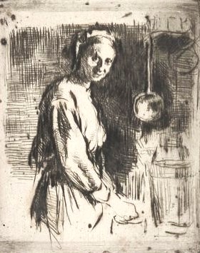 Marcellin Desboutin: 2IE-1876-72-1, Portraits (gravure à la pointe sec) (Le faiseur de cigarettes). Compare: 1875ca, La cuisinière (d), etch ps, 10x8, BNF Paris (iR40,btv1b10524777q;R158,no56)