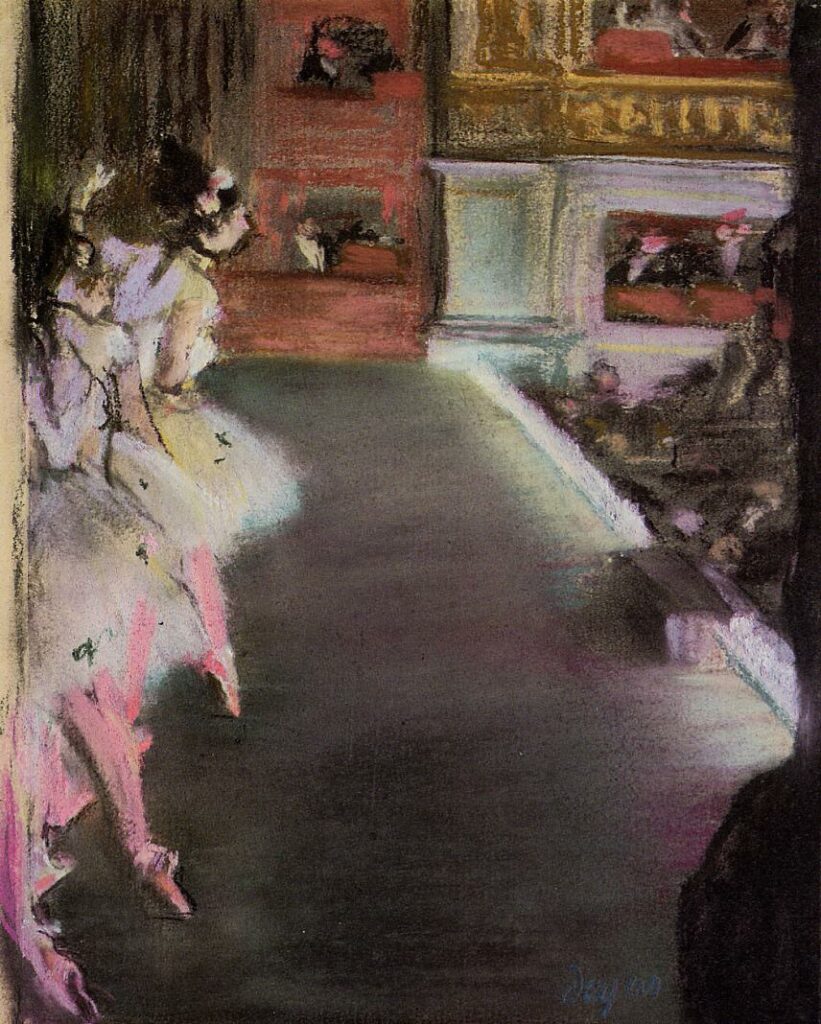 Edgar Degas: 1877ca, CR432, Dancers at the Old Opera House, pastel over monotype, 22x17, NGA Washington (iR2;iR53;aR23;R26,no501;R114,no432;M21) =EU-1900