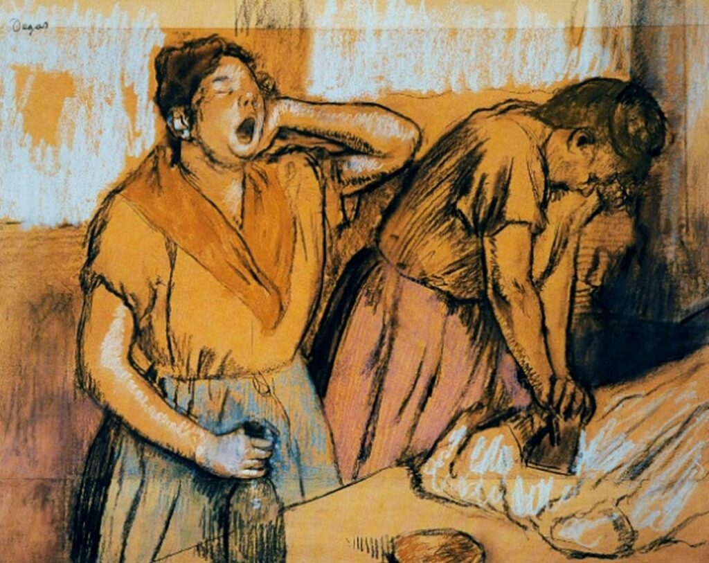 Edgar Degas: 1884ca, CR786, Stl, Les blanchisseuses (The laundresses), pastel, 59x74, private (aR23;iR383;iR10;R26,no625) Compare: 2IE-1876-41, Blanchisseuses.