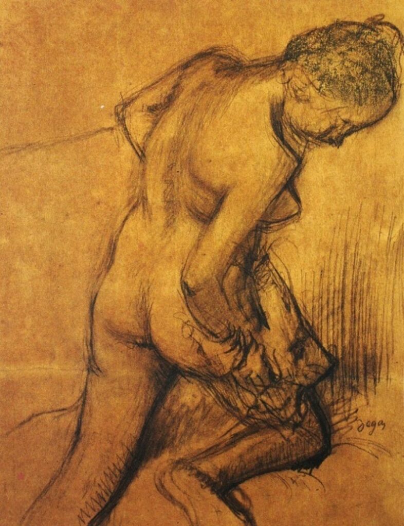 Edgar Degas: 1882-85, Après le bain, dr+p, 37x28, private (aR23=MS1070;iR15) Compare: 1IE-1874-62, après le bain, étude, dessin