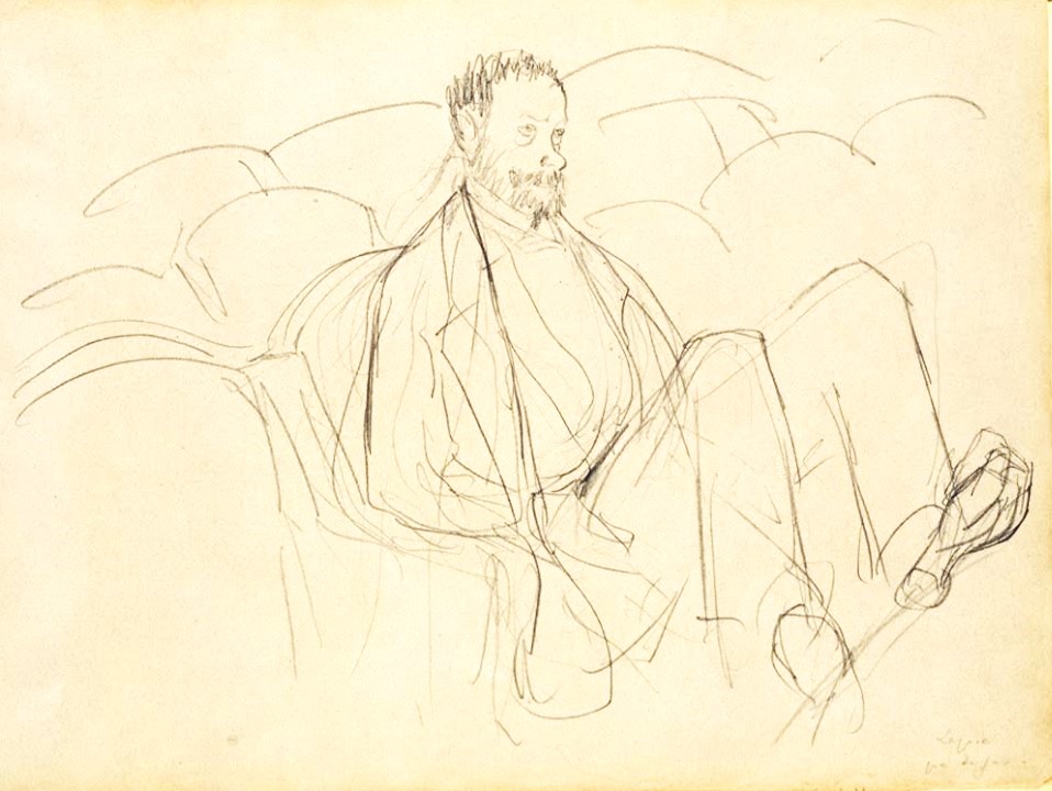 Edgar Degas: 1877-, Baron Ludovic Lepic sitting in the Opera (theater), dr, xx, JPGM Los Angeles (+BNF Paris) (iR8;aR22;M31)