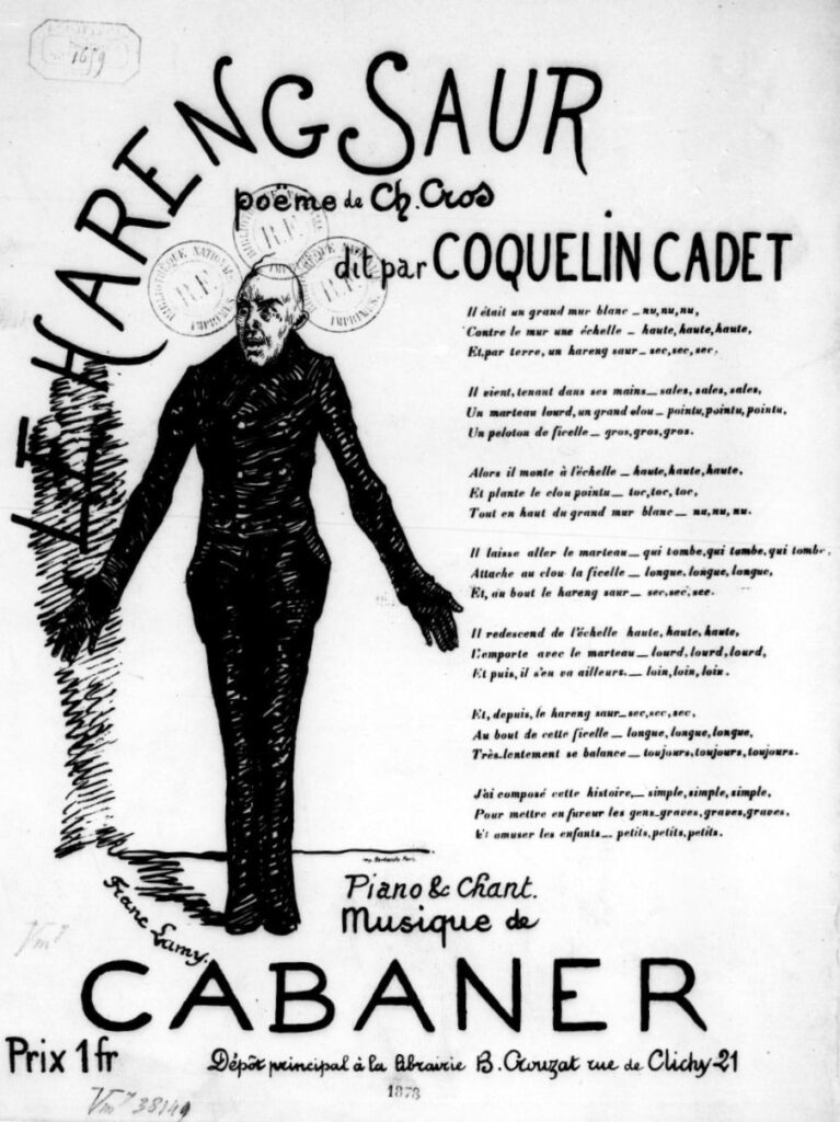 1878, Sbl, Le Hareng Saur, poème de Cros, dit par Coquelin Cadet, musique de Cabaner, flyer, xx, BNF Paris (iR40;iR6)