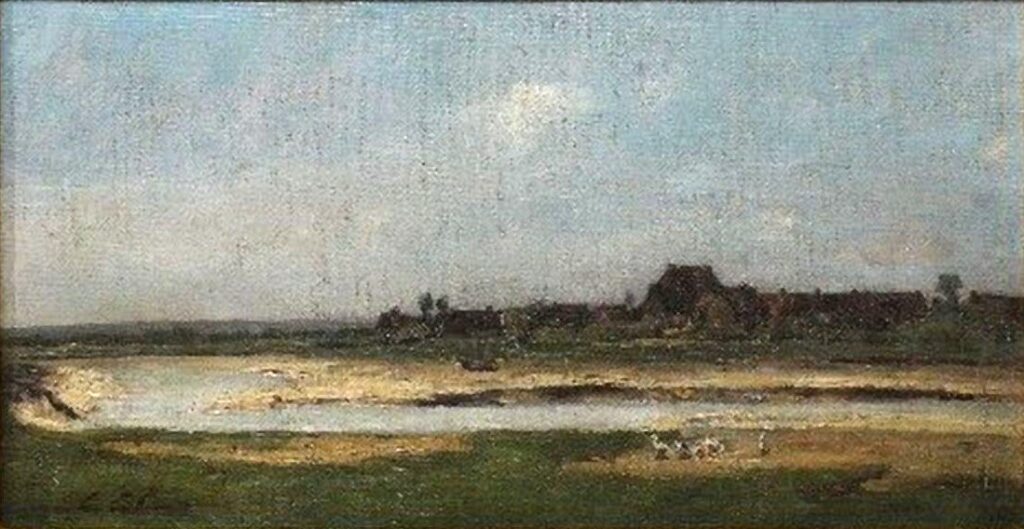 Gustave Colin: 18xx, Sbl, Village en bord de Bidasoa, 28x51, A2021/08/07 (iR17;iR13) Compare: 1IE-1874-47, L’étang aux poules d’eau (R2,p120)