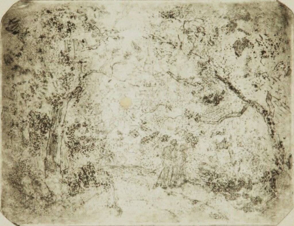 Camille Pissarro: 5IE-1880-142-4, Deux états, paysage, arbres et coteaux =!? 1879, D19, Chemin sous-bois à Pontoise, etch 1/6, 16x21, A2016/11/04 (iRx;iR85;iR10;iR6;M147;iR10;R90II,p171+153;R138XVII,no19)