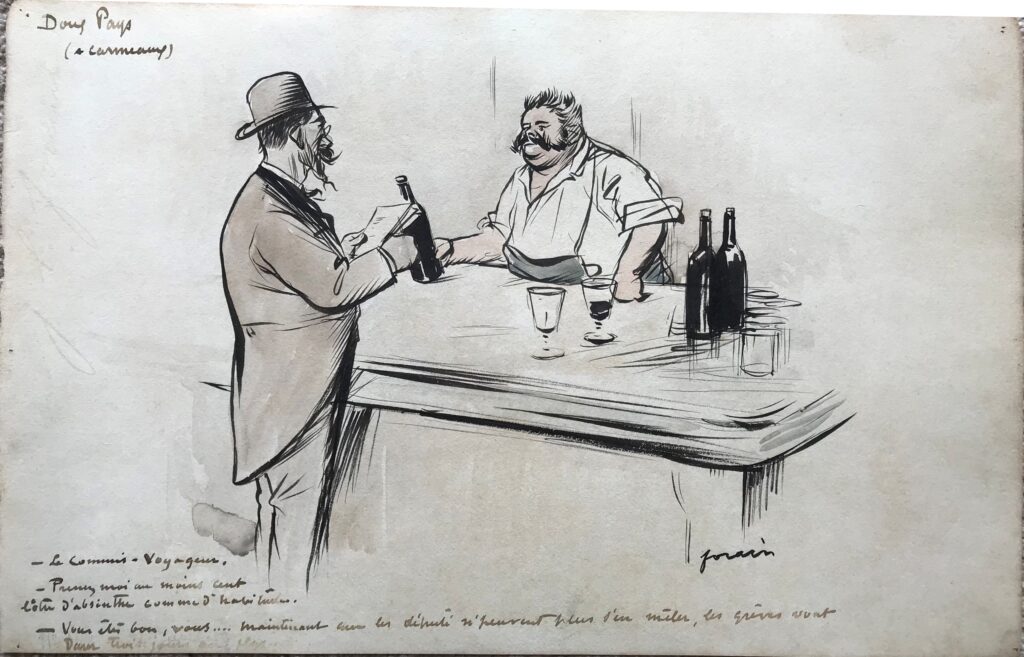 Jean-Louis Forain: 1896, Les buveurs d'absinthe (A Carmaux, Le commis voyageur), dr, 24x40, private Kyiv (aR22) =Le Figaro 1896/07/24 =HD1898/05/02-25