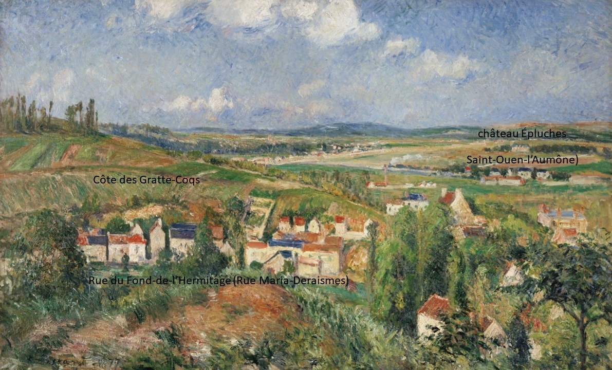 Camille Pissarro: CCP518, 1877, L'Hermitage en été, Pontoise (with locations), 57x91, A2017/05/16 (iR14;iR11;R116,no.518) =DR1904-43