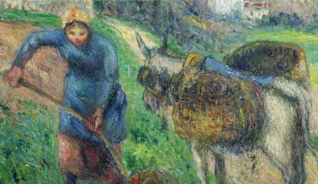 Camille Pissarro: CCP530, 1877ca, Paysanne avec un âne, Pontoise (detail), 46x55, A2008/11/30 (iR14;iR11;R116,no530) Bought by Faure before 1902; =DR1904-51