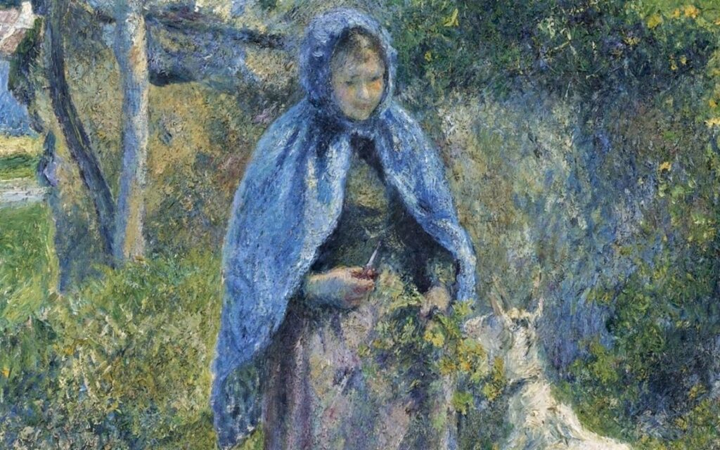 Camille Pissarro: 7IE-1882-120, La gardeuse de chèvres = CCP656, 1881, The goat girl (detail), 81x65, Metropolitan (iR14;iR10;iR94;iR59;;R116,CCP656;R2,p395;R90II,p209+227;M23). Compare: 6IE-1881-80 and 7IE-1882-135, gouaches with the same title. Bought by Durand-Ruel 1881/06/13; =DR1883-56; =Boston-1883-50; =London-DG-1884; =Boston-1891-1=New-York-DR-1903-9;