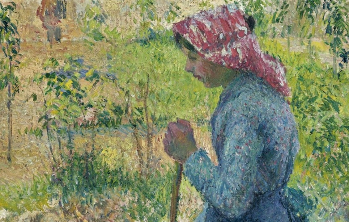 Camille Pissarro: CCP678, 1882, Paysanne Bêchant (detail), 65x54, A2011/06/21 (iR14;iR2;iR11;R116,CCP678) Compare: 1881 gouache