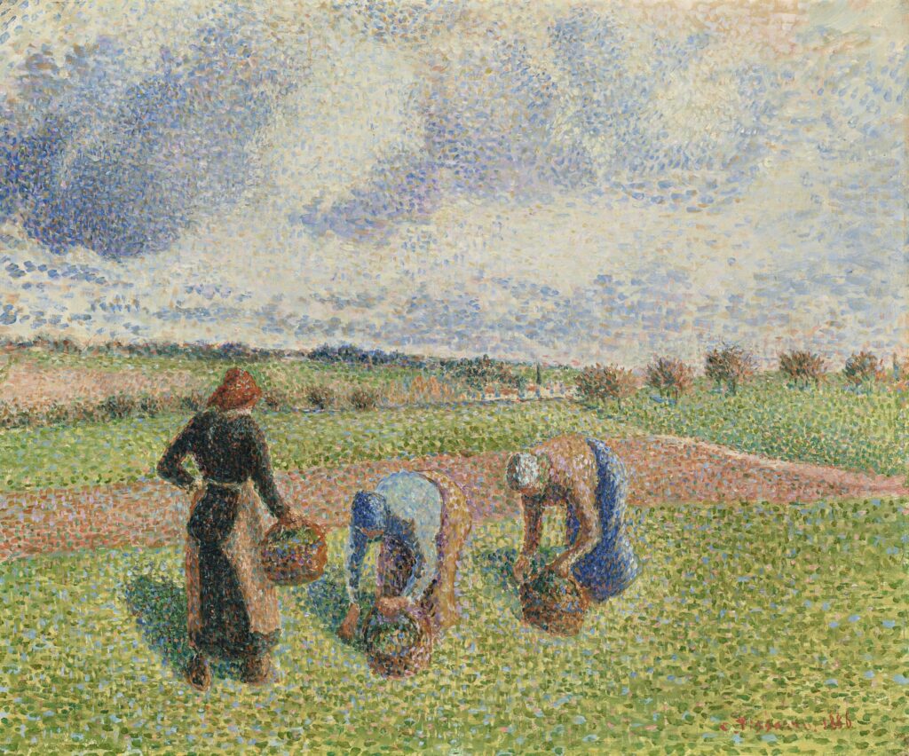Camille Pissarro: 8IE-1886-102, Plein soleil, paysage aux champs =!? 1886, CCP830, Peasant women picking herbs, Éragny, 38x46, A2018/06/20 (iR14;iR13;iR10;R116,CCP830;R2,p445;R90II,p247) Probably bought by Durand-Ruel in 1886; =New York-NAD-1887-169; =?1 New York DR-1903-17