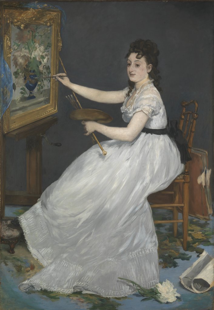 Édouard Manet (1832-83): 1869-70, RW153, Eva Gonzalès painting, 191x133, NG London (M61;iR10;iR1;aR1;R231=iR40;R71,no133;R213,no107;R120,no153;R262,no129) =S1870-1852, Portrait de Mlle E.G...; =ENBA-1884-56; =EU-C-1900-443, Mme Eva Gonzalès (à M. G. Durand-Ruel); =SdA-1905-8