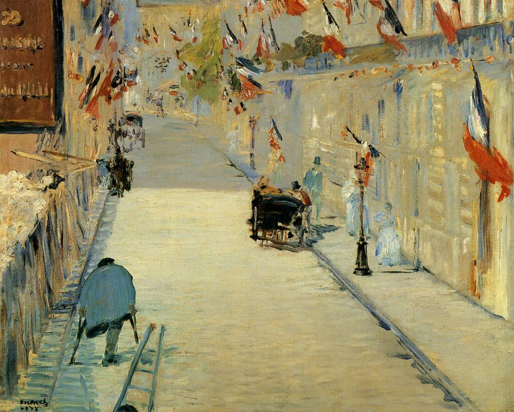 Édouard Manet (1832-83): 1878, RW270, Rue Mosnier Decorated with Flags, with a Man on Crutches, 66x80, Getty MA Los Angeles (iRx;R71,no249A;R213,no181;R120,no270;M31) =Bordeaux-1881