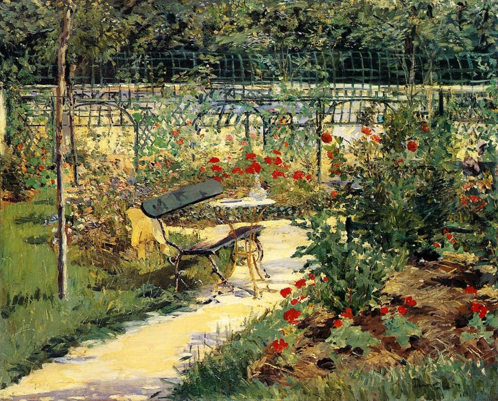 Édouard Manet (1832-83): 1881, RW375, The Bench in my garden in Versailles, 65x81, private (iR2;aR1;R231=iR40;R71,no353;R211,no80;R213,no217;R120,no375) =ENBA-1884-106; =EU-C-1889-494, Mon jardin (app. à M. Clapisson); =SdA-1905-24