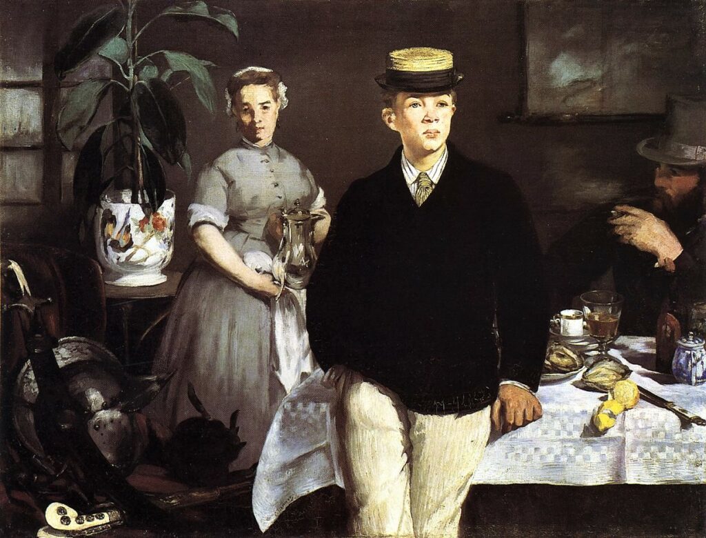 Édouard Manet (1832-83): 1868-69, RW135, The Lunch in the Studio (Le déjeuner dans l'atelier), 118x154, AP Munich (iRx;iR1;R231=iR40;R71,no120;R262,no110;R213,no103;R120,no135;M53) =S1869-1617; =1884-48, After the coffee; =!? EU-C-1900-447 (à M. Pellerin)