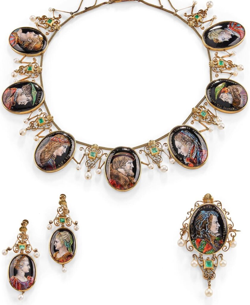 Alfred Meyer: 1880s, Necklace with great figures of the renaissance, enamel, 38x4, A2023/12/05 (iR17)