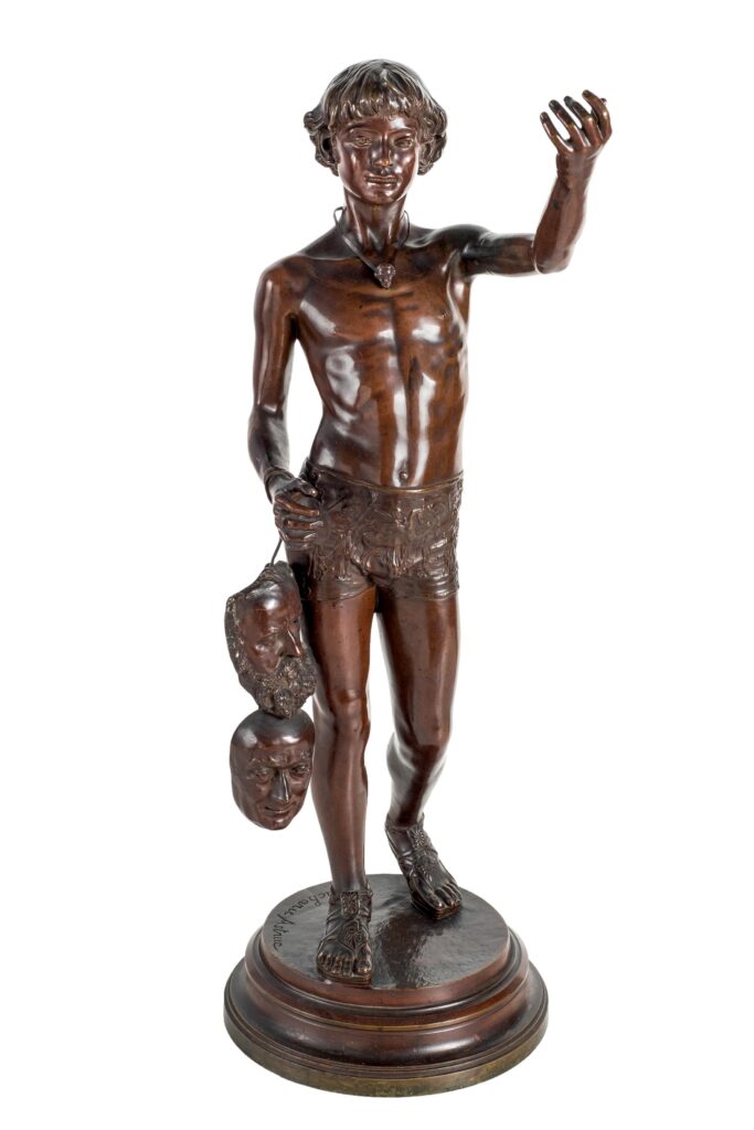 Zacharie Astruc: 1883, Marchand des masques (Gounod & Banville), bronze, h79, A2023/02/08 (iR17;iR1) Compare: SdAF-1883-3293, Le Marchand de masques; statue, bronze