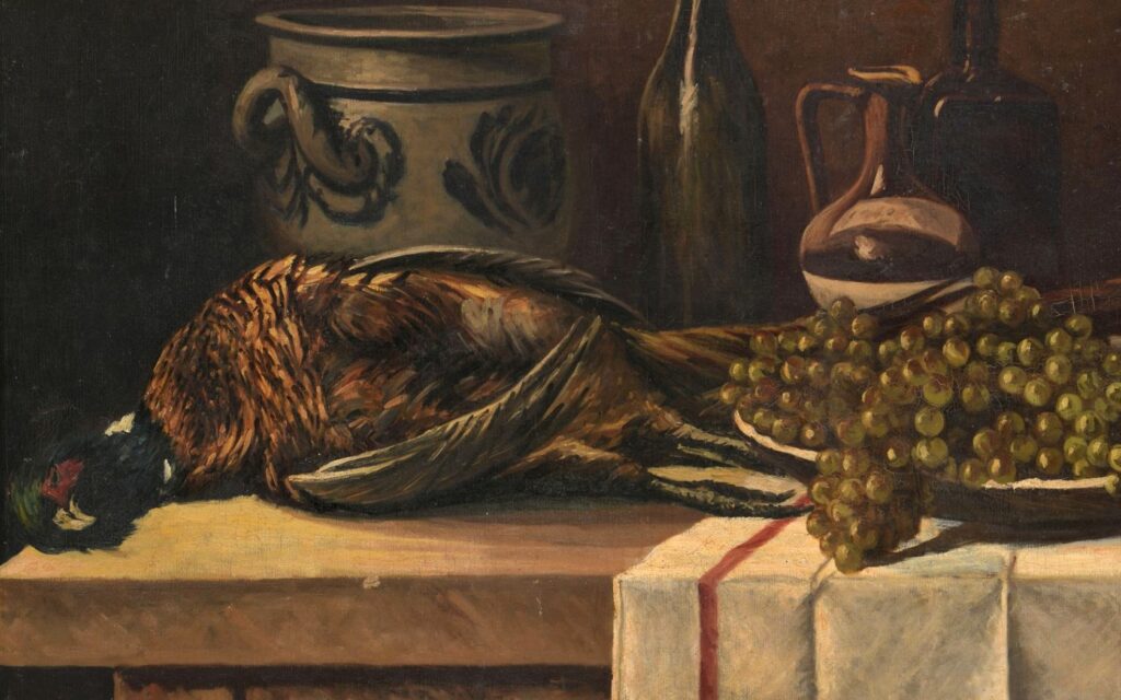 Émilien Mulot-Durivage: 18xx, Sbl, Still life with pheasant and grapes (detail), 67x92, A2024/06/21 (aR17;iR11;iR10)