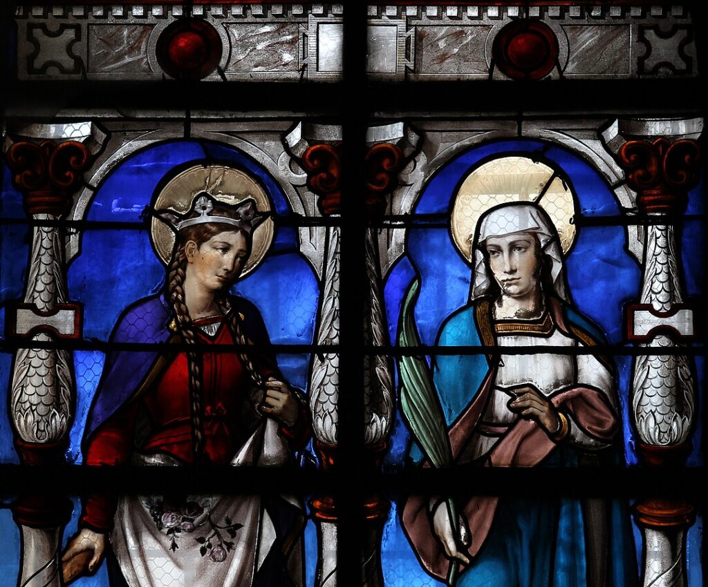 Léon-Auguste Ottin: 1880/10/06, SD, Sainte Elisabeth et Sainte Félicité (detail), Vitrail Hôtel-Dieu de Nogent-sur-Marne (iR6;iR10)