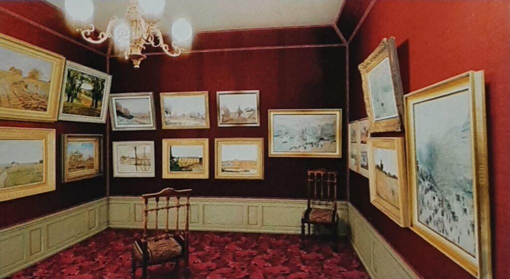 Reconstruction room 2 at Nadar 1874, with landscapes of Pissarro (no.137+140 + 138+136), Sisley (no.165+162 +164+163 + 165+hc), Monet (no.96 + 99? +100? +98+95 +97) (R410,p67;R412)