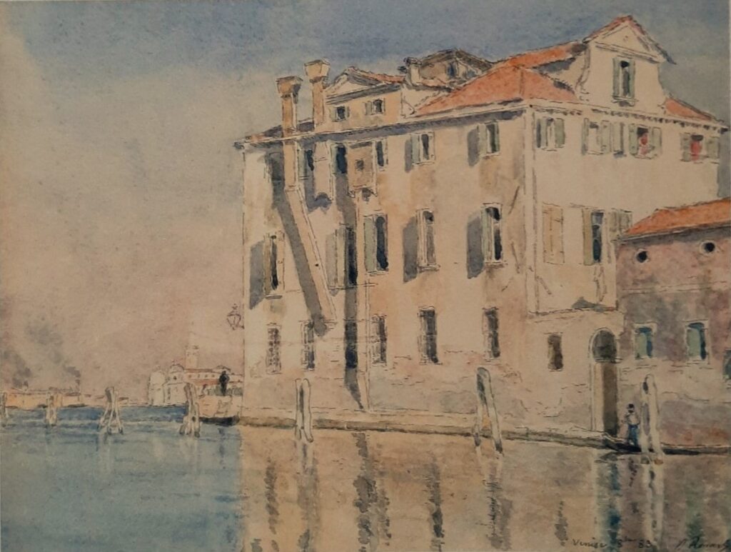 Henri Rouart: 1883/08, SDbr, View on Venice (corner Rio de la Guerra and Fondamente Nove on Cannaregio), wc, xx, private (R397,p46;R90II,p275). =? 8IE-1886-153, Fondamenta Nuove, Venise; (aquarelle). Compare: 8IE-1886-163, A Murano, Venise (aquarelle). Compare: 5IE-1880-185-192, Venise (Aquarelle) (no.190).