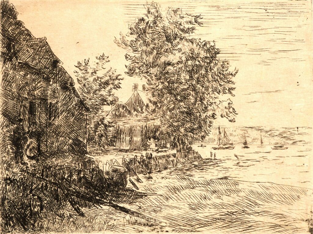 Henri Rouart: 18xx, S-, River bank, etch, 20x29, A2023/11/21 (iR86;R2,p122) =?? 1IE-1874-157, Eau-forte