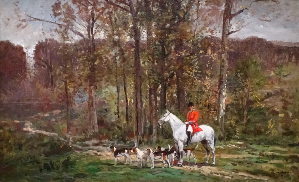Auguste de Molins: 1874, SDbr, Rendez-vous de chasse, 35x56, private (HW;R87,p242;R410,no94;iR1). Probably not: 1IE-1874-93 or 1IE-1874-94bis, Rendez-vous de chasse.