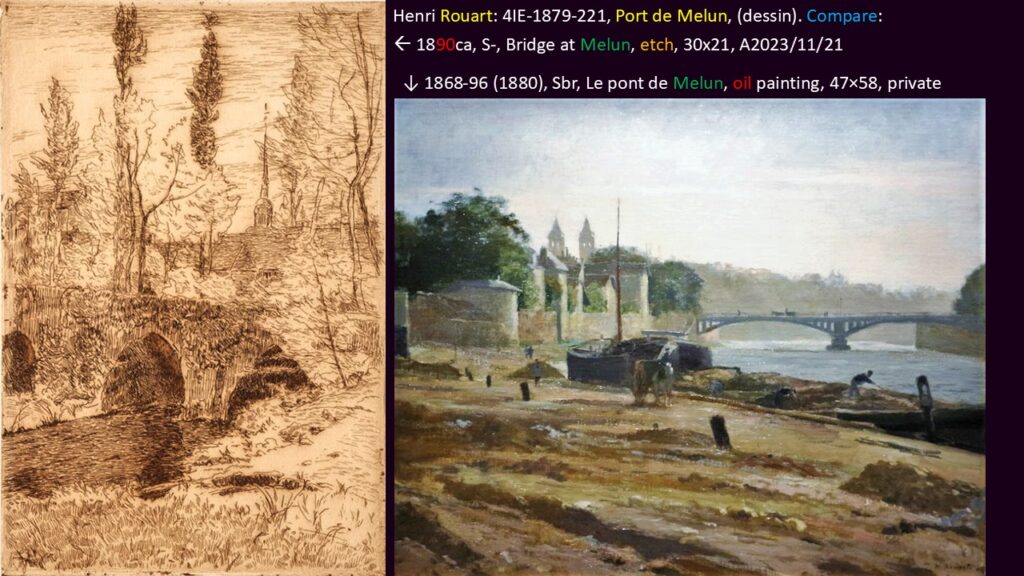 Henri Rouart: 4IE-1879-221, Port de Melun, (dessin). Compare: