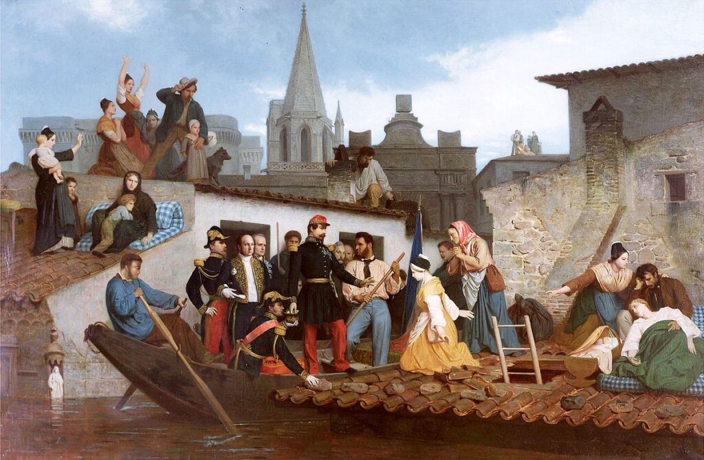 Bouguereau (1825-1905): 1856, Napoleon III visiting flood victims of Tarascon in June 1856, 200x300, Town hall of Tarascon (iR6;iR1;R337) =S1857-319, L’empereur visitant les inondés de Tarascon (juin 1856) -> 1st class medal;