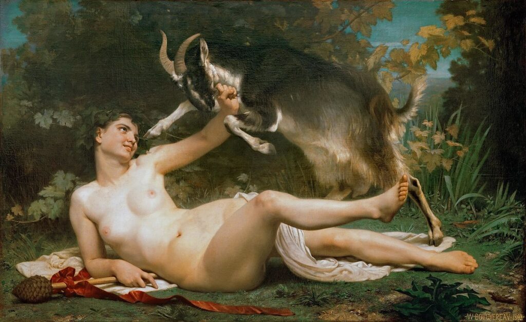 Bouguereau (1825-1905): 1862, Bacchante (lutinant une chèvre), 115x185, MBA Bordeaux (iR4;iR1;R231;R337;M11) =S1863-228; =EU1867-73; =EU-C-1889-91
